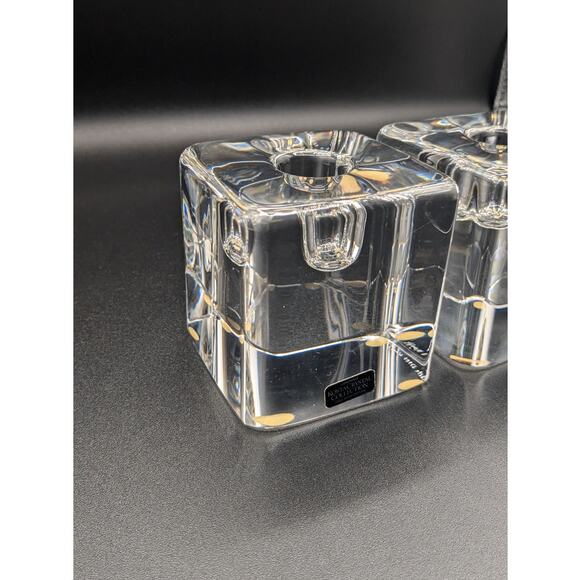 Vintage Kosta Boda Block Crystal Candle Holder Set of 2. Signed Warff - Picture 2 of 7